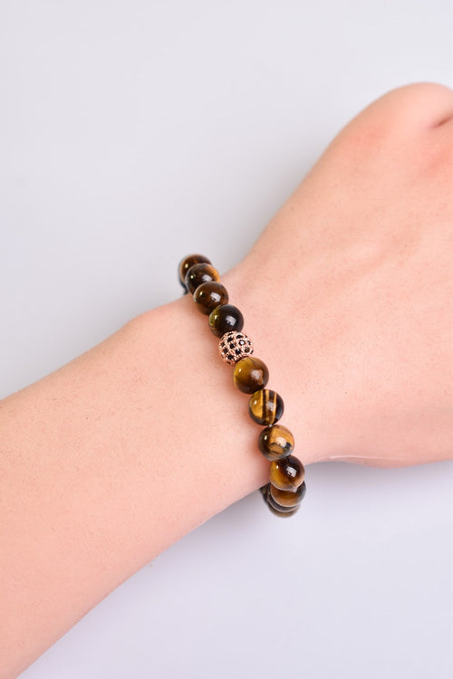 Certified Tiger Eye Zircon Apparatus Natural Stone 8 mm Bracelet