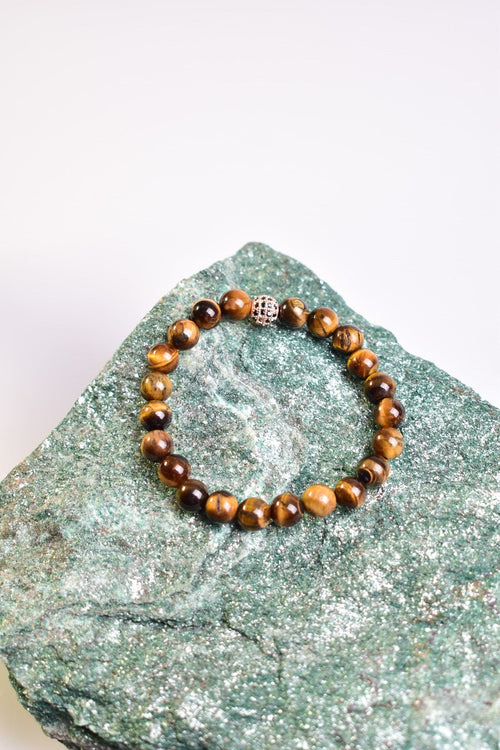 Certified Tiger Eye Zircon Apparatus Natural Stone 8 mm Bracelet