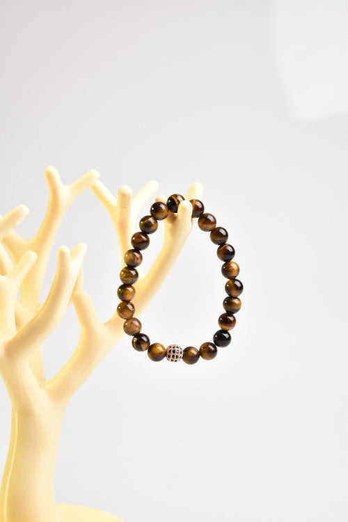 Certified Tiger Eye Zircon Apparatus Natural Stone 8 mm Bracelet