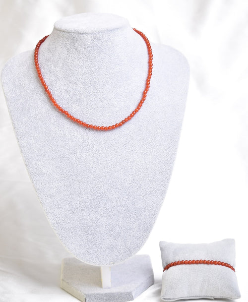 Certified Red Agate Natural Stone Necklace and Bracelet Set 4 mm