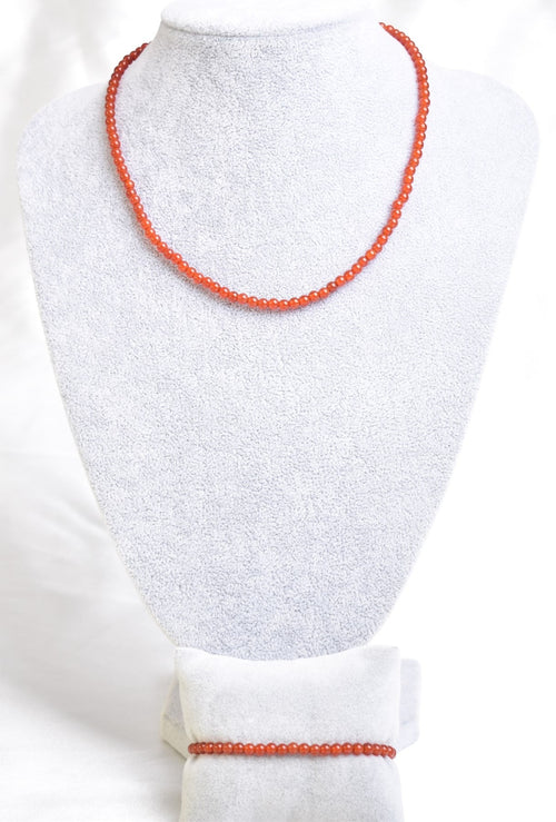 Certified Red Agate Natural Stone Necklace and Bracelet Set 4 mm