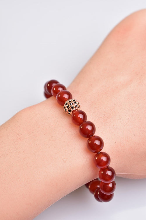 Certified Red Agate Zircon Apparatus Natural Stone 8 mm Bracelet