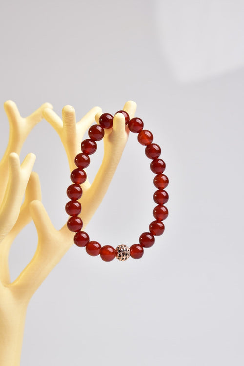 Certified Red Agate Zircon Apparatus Natural Stone 8 mm Bracelet