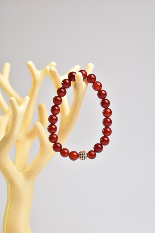 Certified Red Agate Zircon Apparatus Natural Stone 8 mm Bracelet