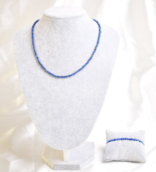 Certified Lapis Lazuli Natural Stone Necklace and Bracelet Set 4 mm