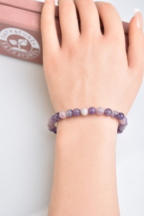 Certified Lepidolite Natural Stone Bracelet 6 mm