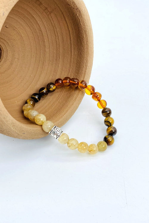 Certified Citrine, Tiger Eye, Amber Natural Stone Bracelet 8 mm