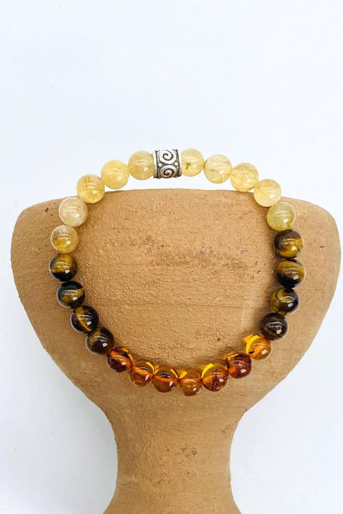 Certified Citrine, Tiger Eye, Amber Natural Stone Bracelet 8 mm