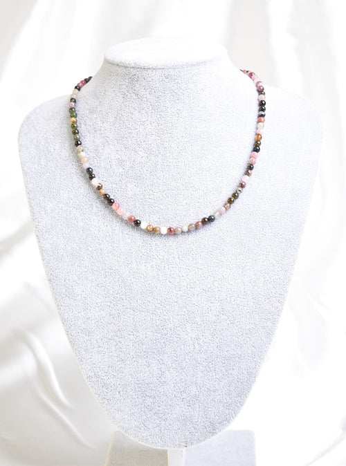 Certified Tourmaline Natural Stone Necklace and Bracelet Set 3-4 mm