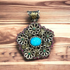 Certified Ruby - Emerald - Turquoise Natural Stone 925 Sterling Silver Pendant