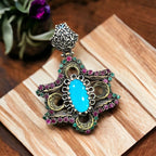 Certified Ruby - Emerald - Turquoise Natural Stone 925 Sterling Silver Pendant