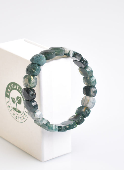 Certified Moss Agate Natural Stone 9x14 mm Bracelet