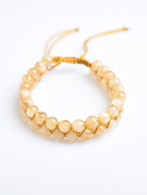 Citrine 6mm Double Row Macrame Natural Stone Bracelet