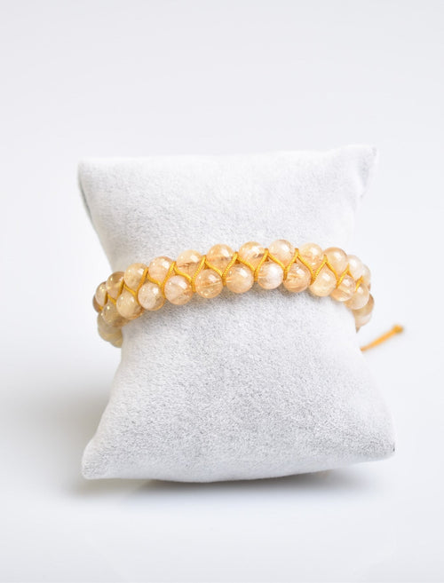 Citrine 6mm Double Row Macrame Natural Stone Bracelet