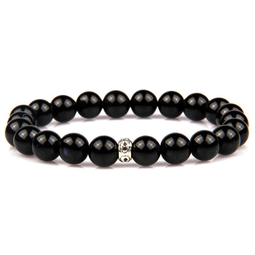 Black Agate Natural Stone Bracelet 8 mm Spherical Cut