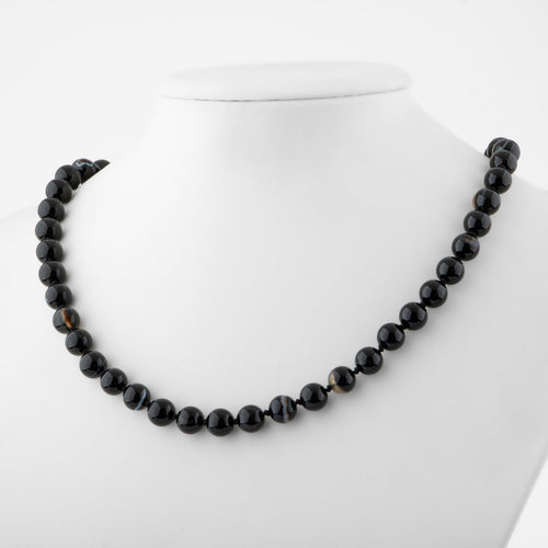 Black Eye Agate 8 mm Knotted Natural Stone Necklace