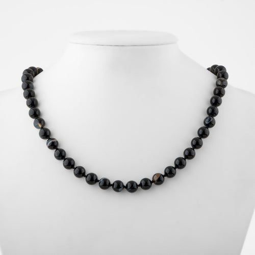 Black Eye Agate 8 mm Knotted Natural Stone Necklace