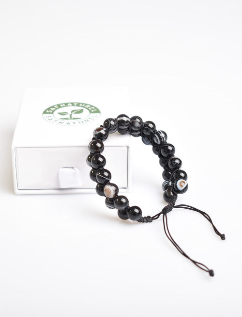 Black Eye Agate 8mm Double Row Macrame Natural Stone Bracelet