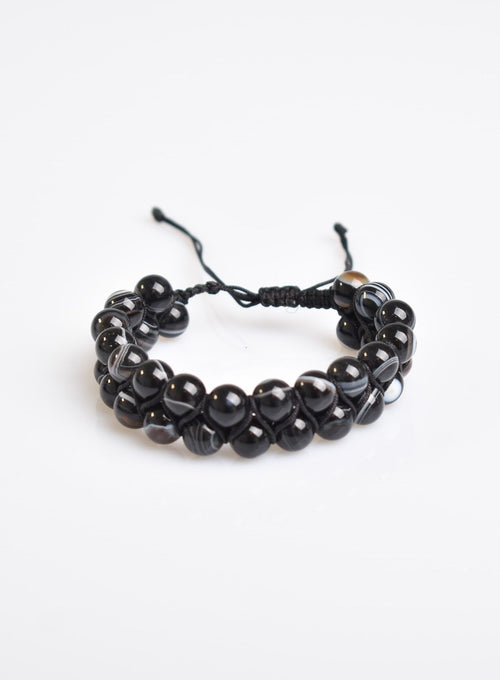 Black Eye Agate 8mm Double Row Macrame Natural Stone Bracelet