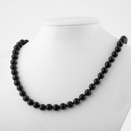 Black Tourmaline 8 mm Knotted Natural Stone Necklace