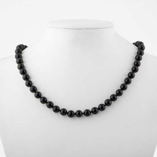 Black Tourmaline 8 mm Knotted Natural Stone Necklace