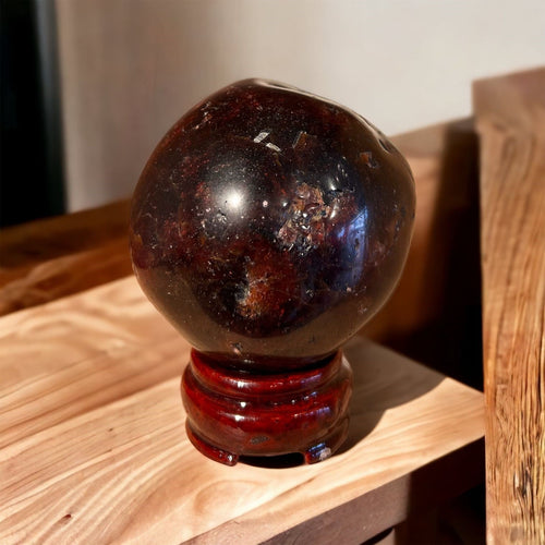 Lal Garnet Natural Stone Sphere With Stand