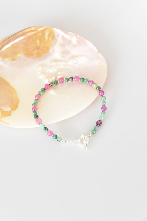 Ruby - Emerald Natural Stone 925 Sterling Silver Closure Bracelet - Moonlight Collection