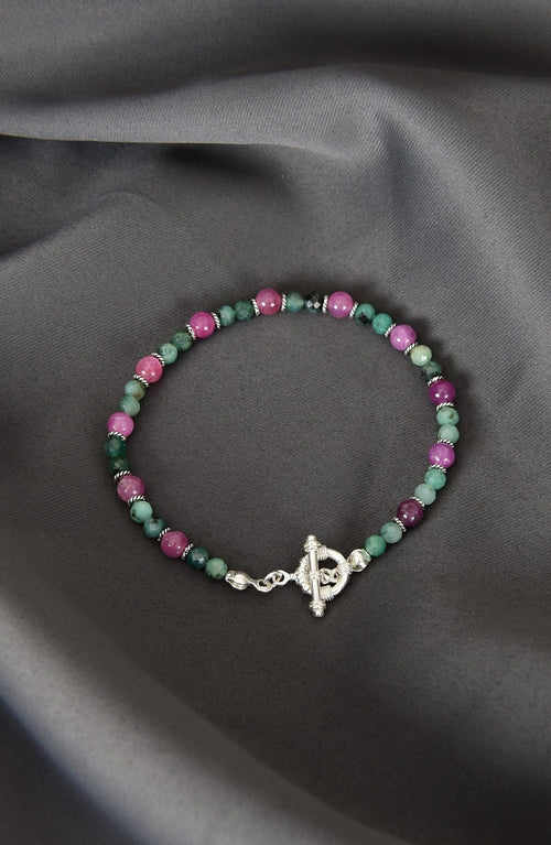 Ruby - Emerald Natural Stone 925 Sterling Silver Closure Bracelet - Moonlight Collection