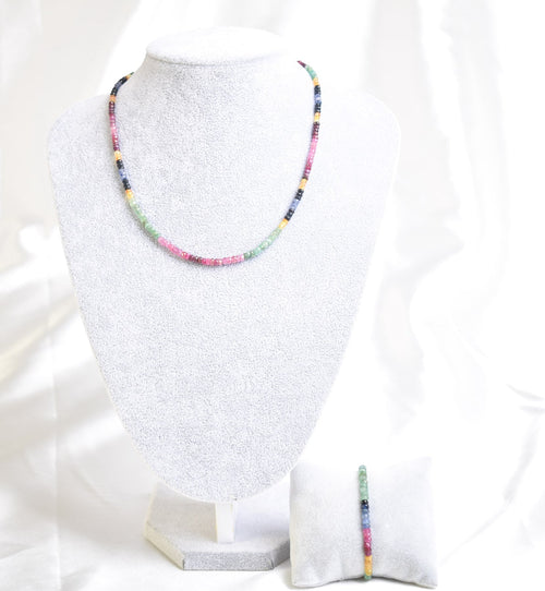 Ruby-Emerald-Sapphire Necklace+Bracelet Set