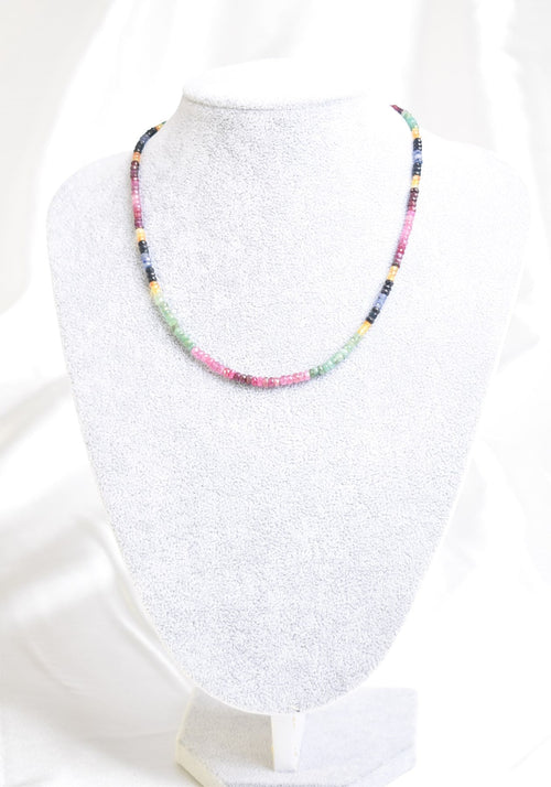 Ruby-Emerald-Sapphire Necklace+Bracelet Set