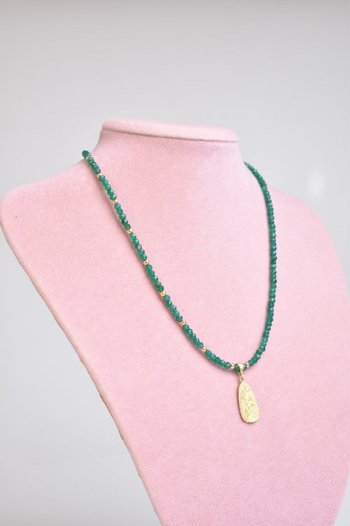 Green Agate Natural Stone Silver Pendant Necklace