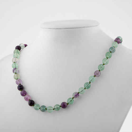 Green Fluorite 8 mm Knotted Natural Stone Necklace