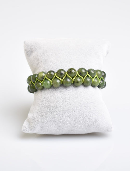 Jade 8mm Double Row Macrame Natural Stone Bracelet