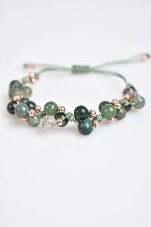 Moss Agate Triple Macrame Special Design Bracelet 6 mm