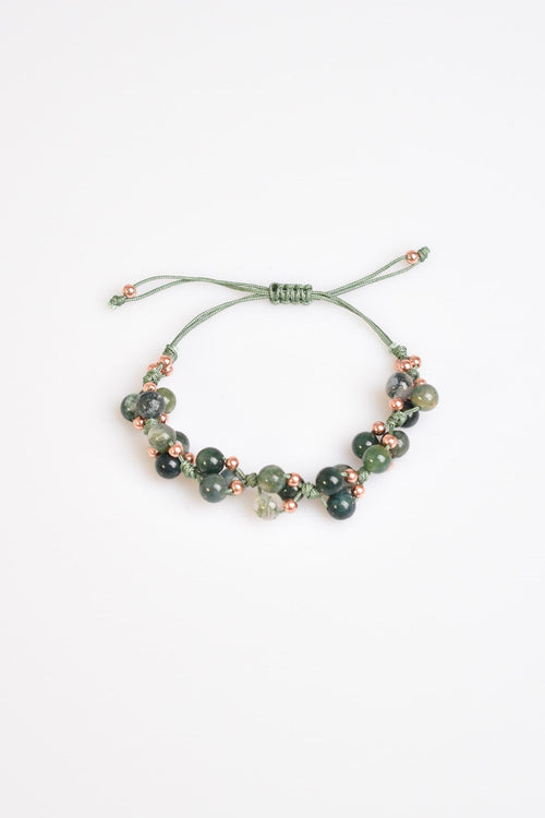 Moss Agate Triple Macrame Special Design Bracelet 6 mm