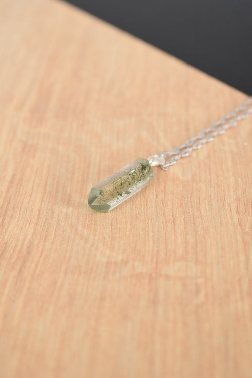 Mossy Quartz Natural Stone 925 Sterling Silver Chain Necklace