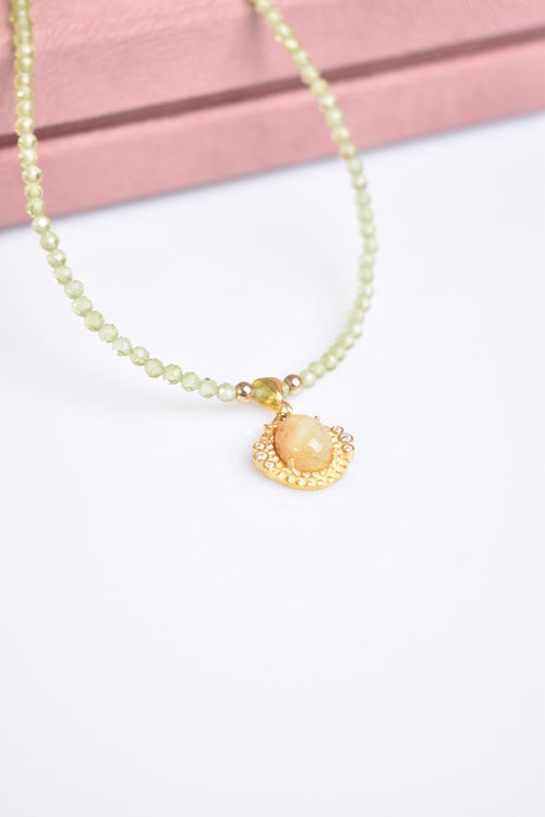 Zebercet - Gold Rutile Quartz Natural Stone Silver Necklace